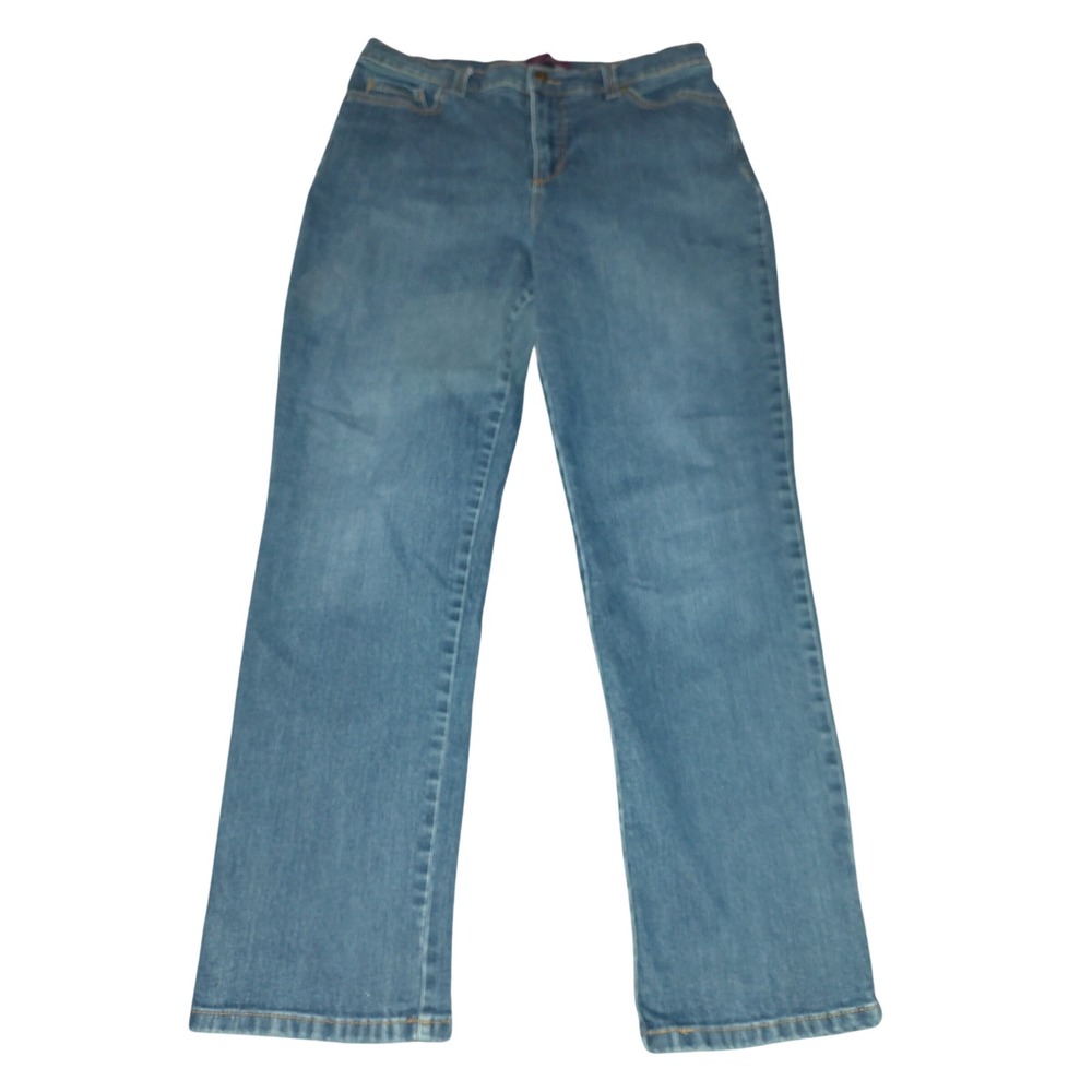 Womens Straight Leg Jeans Medium Wash Stretch Denim Five Pocket Pants